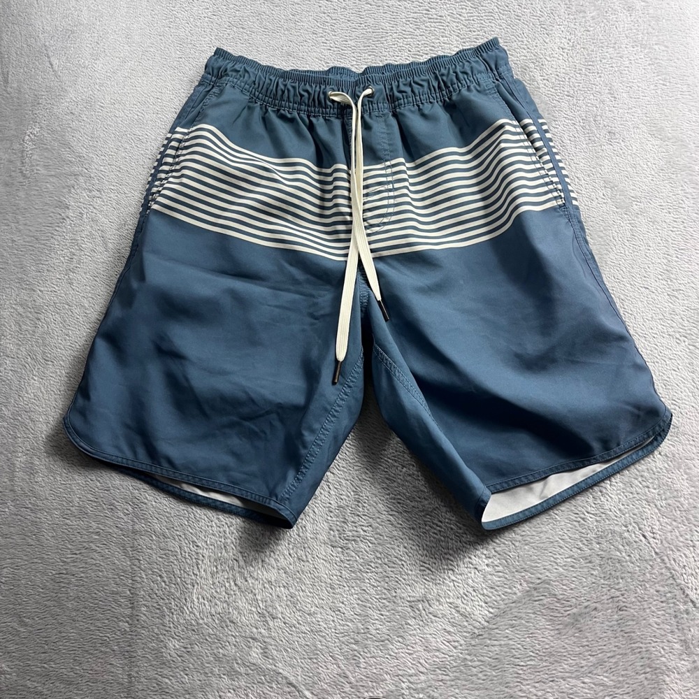 Fair Harbor Mens Blue White Striped Swim Trunks Board Shorts Small